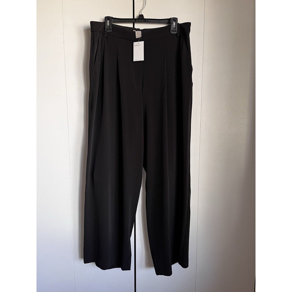 H&M Women’s Black Wide Leg Dress Pants Trousers Size 14 EUR 46 Pleated